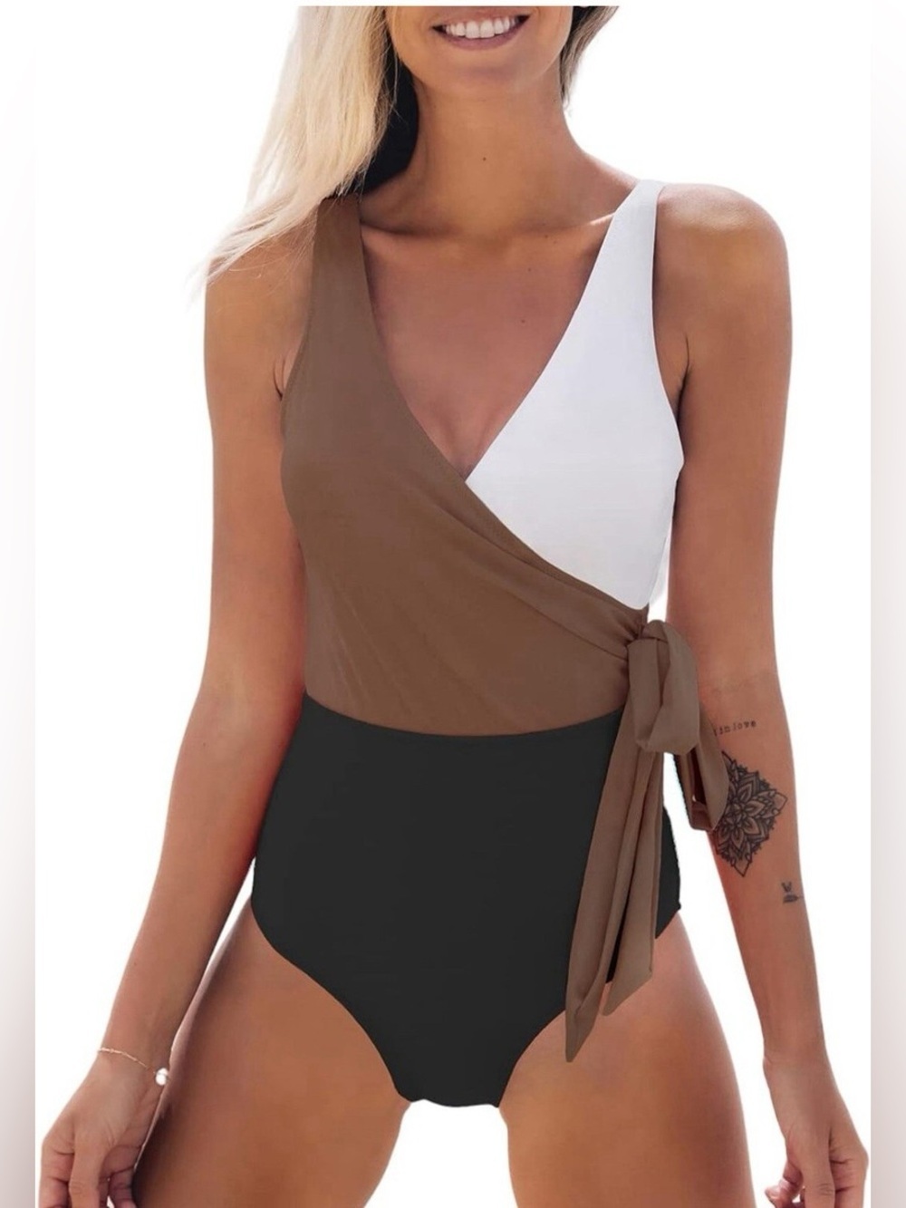 CUPSHE | NWT MEDIUM ONE PIECE SWIMSUIT SIDE TIE WRAP COLORBLOCK BATHING SUIT